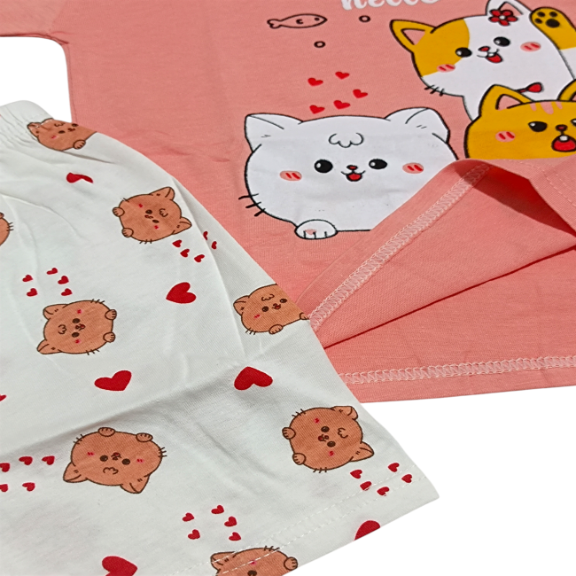 ست تیشرت و شورتک دخترانه وارداتی طرح پیشی 